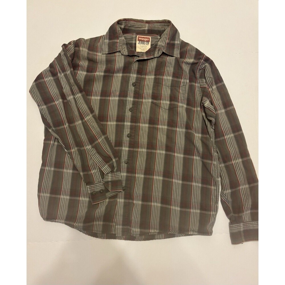 Wrangler Jeans Co Men's L Regular Plaid Long Sleeve Cotton Button-Up Shirt